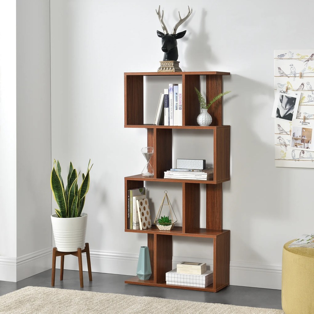 [en.casa] Könyvespolc 130 x 60 x 24 cm CD polc DVD állvány 8 tároló felülettel diófa-hatás
