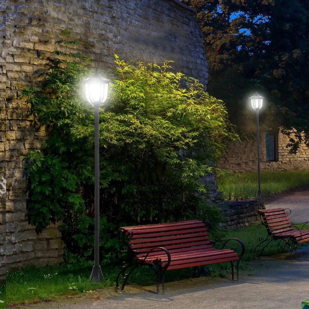 Outsunny Napelemes LED kerti lámpa, műanyag lámpa, kültéri lámpa beltéri és kültéri használatra, erkélyre, dekorációhoz fekete