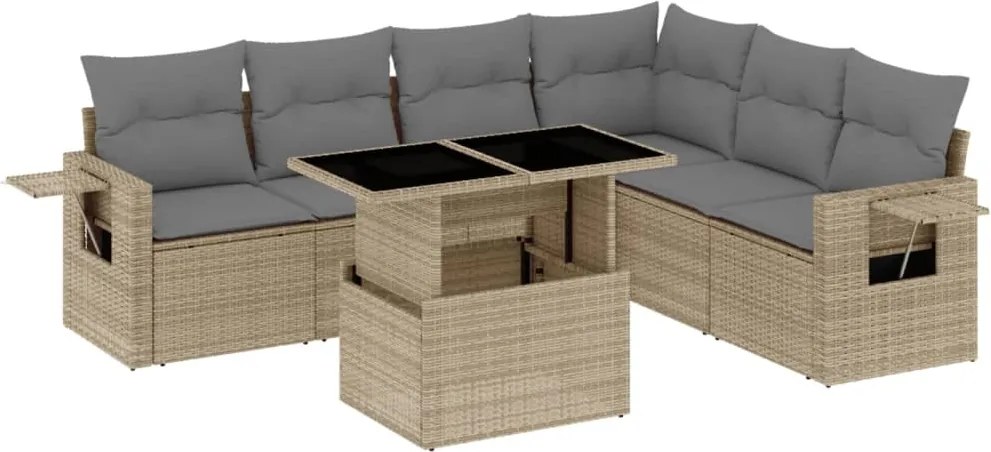 vidaXL 7 részes bézs polyrattan kerti ülőgarnitúra párnákkal
