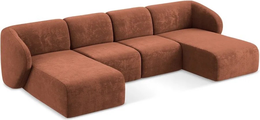 Terrakotta színű zsenília sarokkanapé (U alakú) Lani – Makamii