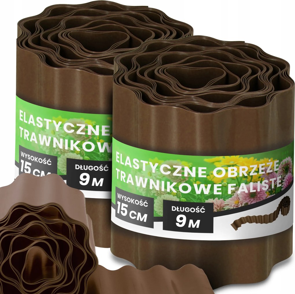 Gyepszegély 15 cm 18 m Kerti Hullámos Paliszád Border Barna Us-t