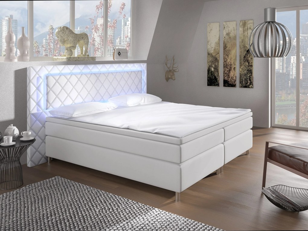 Boxspring Franciaágy 160 cm Piper (fehér) (matracokkal). 611049