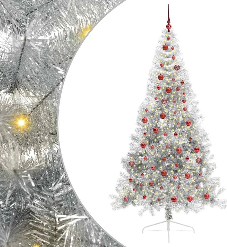 vidaXL Mesterséges, előre világított karácsonyi fa Ezüst 210 cm PET