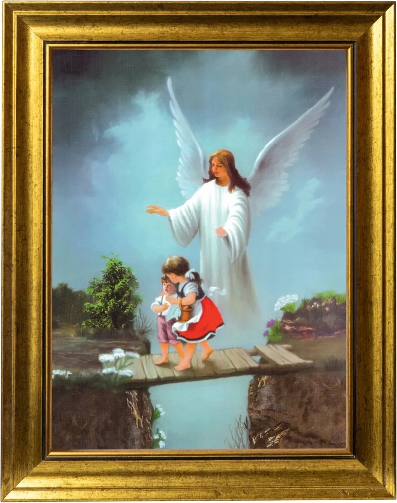 Őrangyal Vallásos Kép Arany Díszített Keretben 30X40