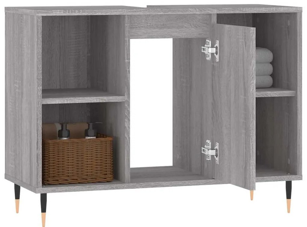 szürke sonoma színű szerelt fa mosdószekrény 80 x 33 x 60 cm