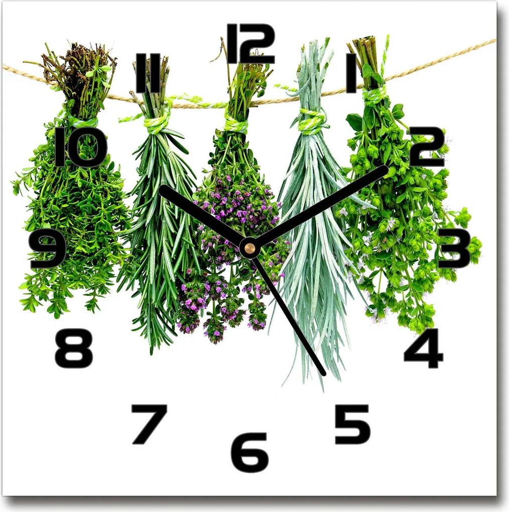 Négyzet alakú üveg falióra Gyógynövények zsinóron 30x30 cm