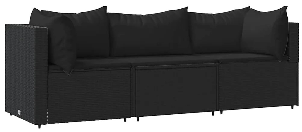 3 részes fekete polyrattan kerti ülőgarnitúra párnákkal