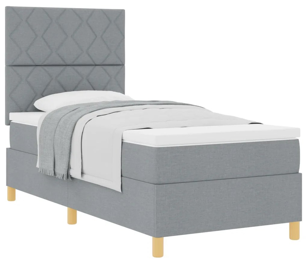 Box Spring Ágy Matraccal Világosszürke Egyszemélyes Ágy Szövet