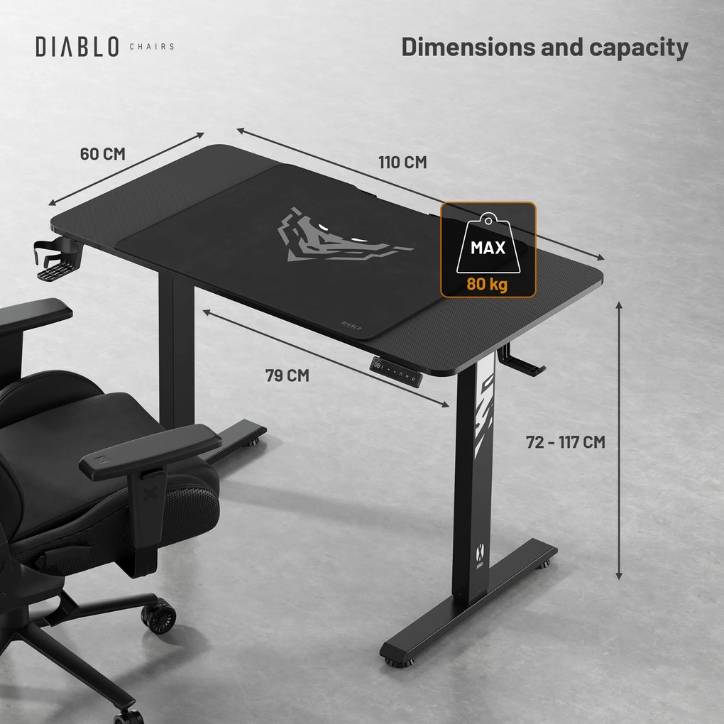 Diablo X-Tensio 1100 állítható magasságú íróasztal fekete