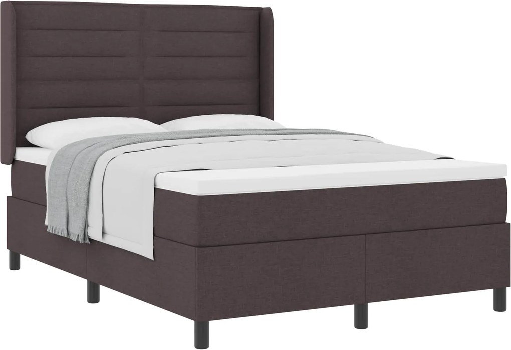 vidaXL Boxrugós ágy matracmal sötétbarna 140 x 190 cm szövet