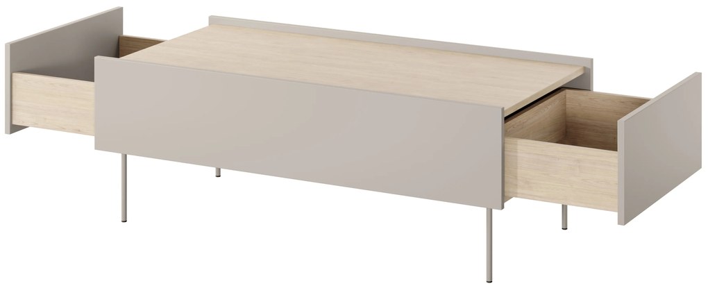 Desin dohányzóasztal 120 cm fiókos, fém lábakkal - kasmír / nagano tölgy