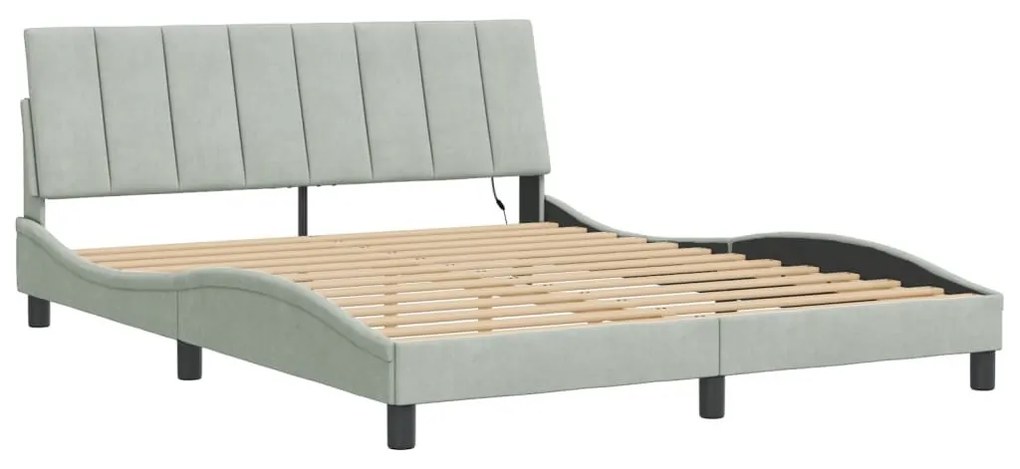 világosszürke bársony ágykeret LED-ekkel matrac nélkül Hanko 160 x 200 cm