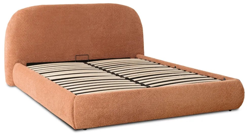 Rozsdabarna Bouclé Franciaágy Ágyneműtartóval. 160×200 ROSSO