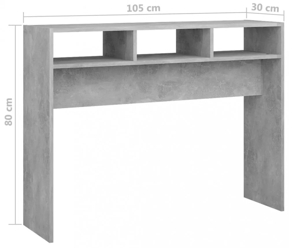 betonszürke szerelt fa tálalóasztal 105 x 30 x 80 cm