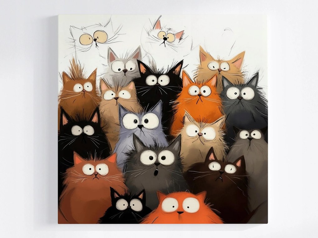 Canvas Vászonkép Őrült Vicces Rémült Macskák Rajzfilm 80x80