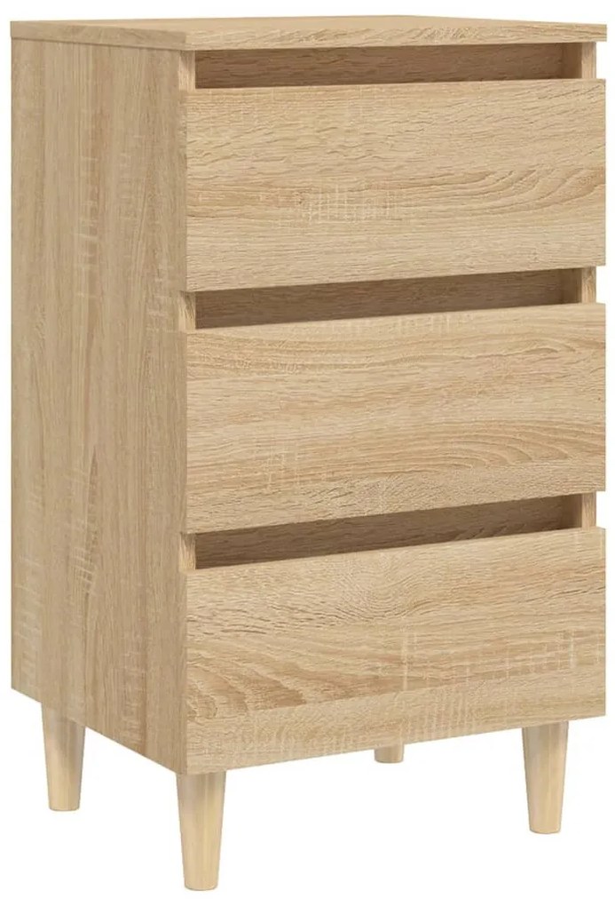 Tölgyszínű éjjeliszekrény tömör fa lábakkal 40 x 35 x 69 cm