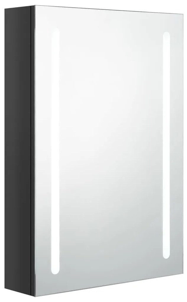 fényes fekete LED-es tükrös fürdőszobaszekrény 50 x 13 x 70 cm