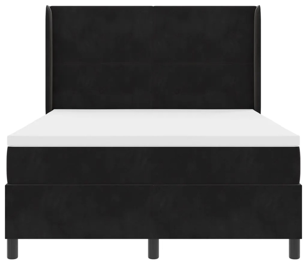Boxspring Ágy Matrac & LED Fekete 140x200 cm Bársony