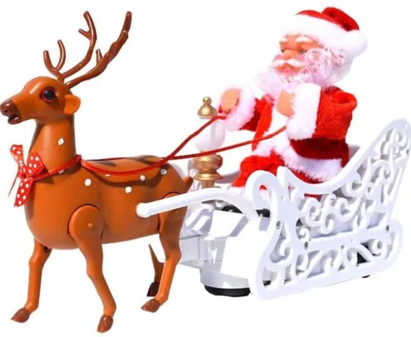 Elektromos Mikulás szán rénszarvassal és hanghatásokkal – mozgó karácsonyi dísz gyerekeknek és otthonra HS-1371-10