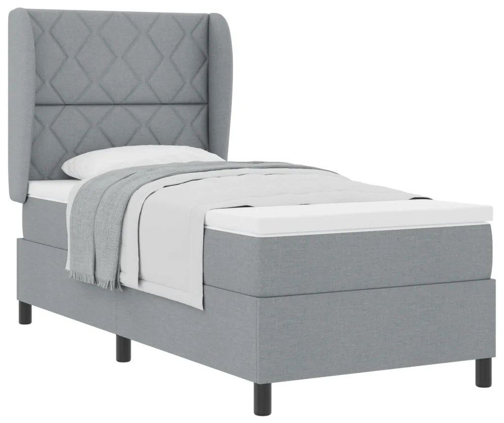 Boxspring Ágy Matraccal - Világosszürke, 100x200 cm, Szövet