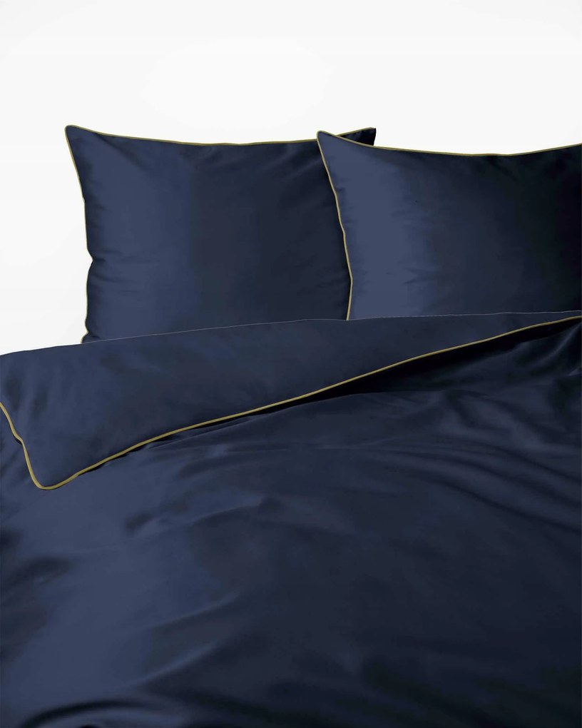 Szatén ágyneműhuzat 220x200 sötétkék, Mako Satin szegéllyel