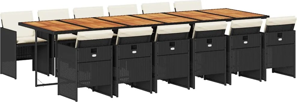vidaXL 13 részes fekete polyrattan kerti ülőgarnitúra párnákkal