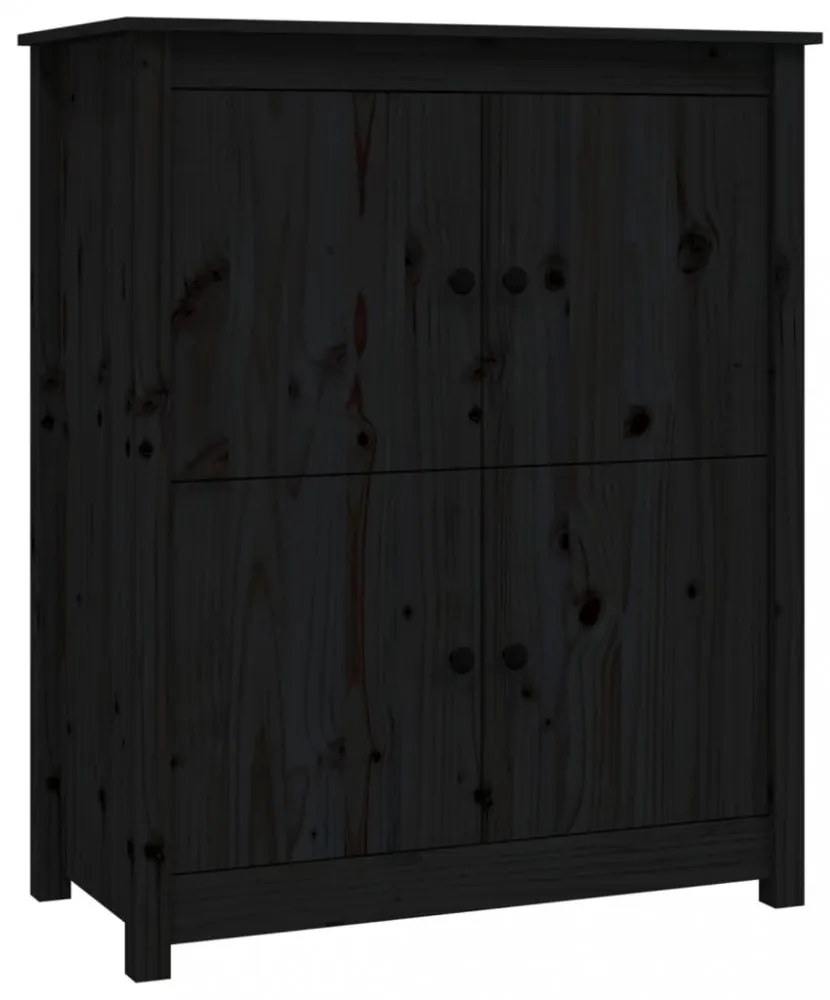 fekete tömör fenyőfa tálalószekrény 83 x 41,5 x 100 cm