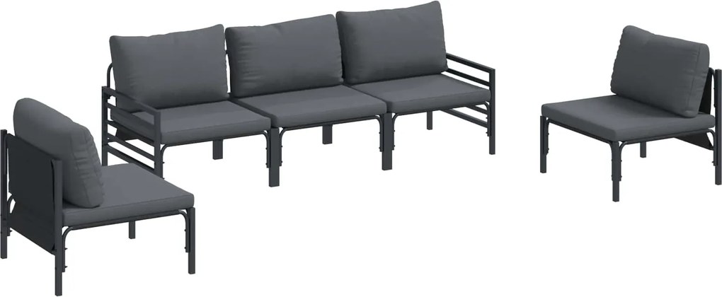 vidaXL Kerti Kanapé Szett párnával 5 pcs Fekete Acél