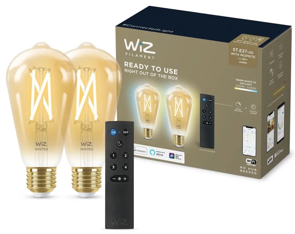 KÉSZLET 2xLED Dimmelhető izzó ST64 E27/7W/230V 2000-5000K CRI 90 Wi-Fi + távirányító-WiZ