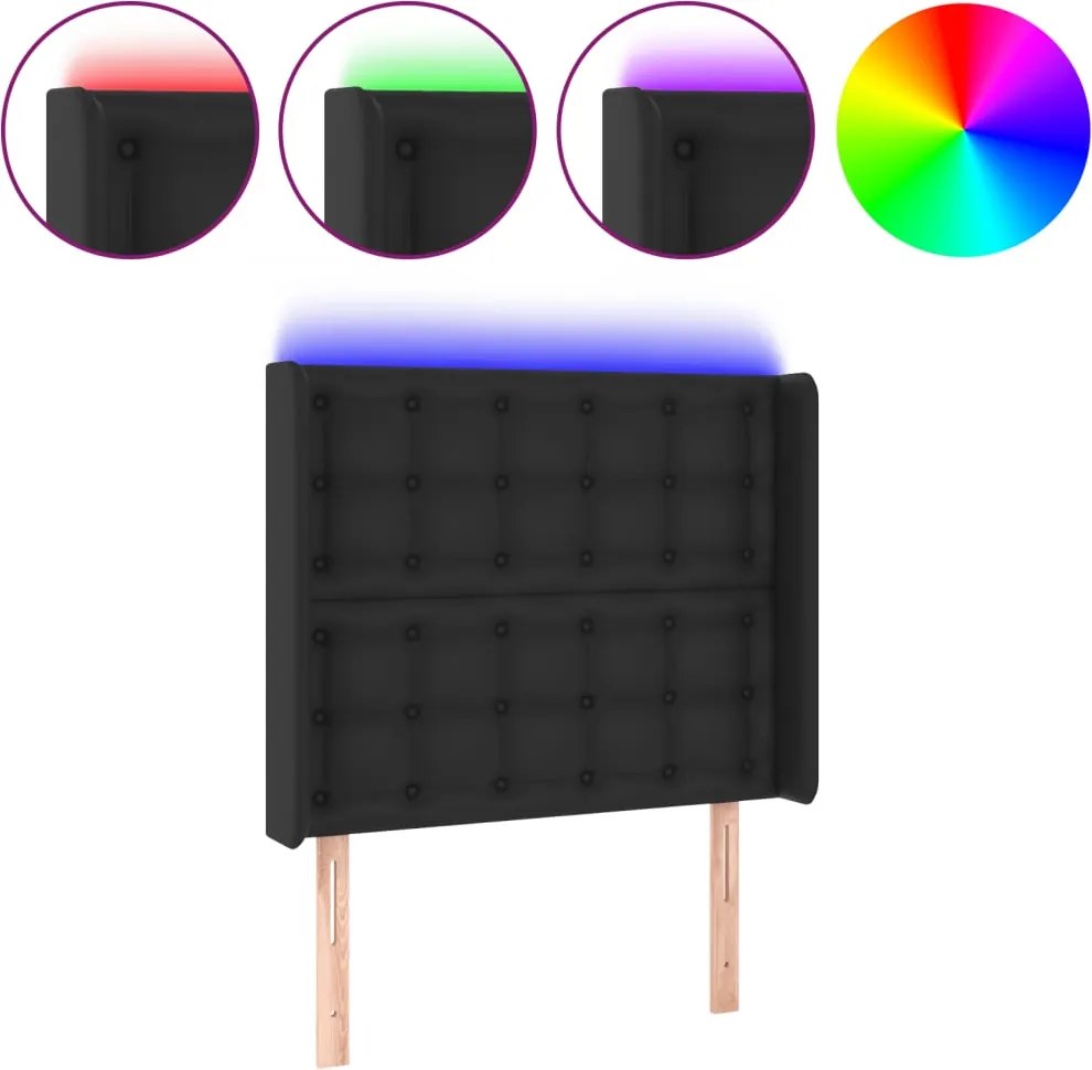vidaXL fekete műbőr LED-es fejtámla 93x16x118/128 cm
