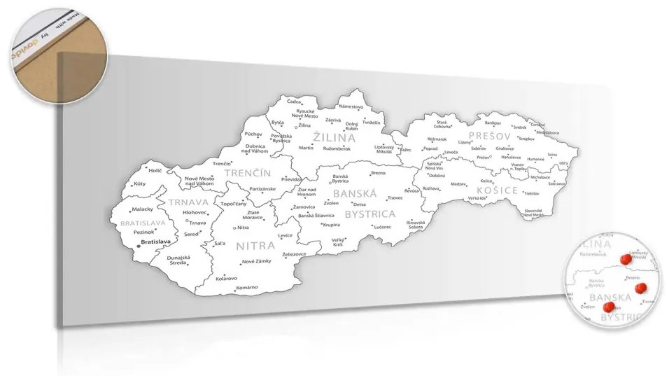 Obraz na korku čiernobiela mapa Slovenska