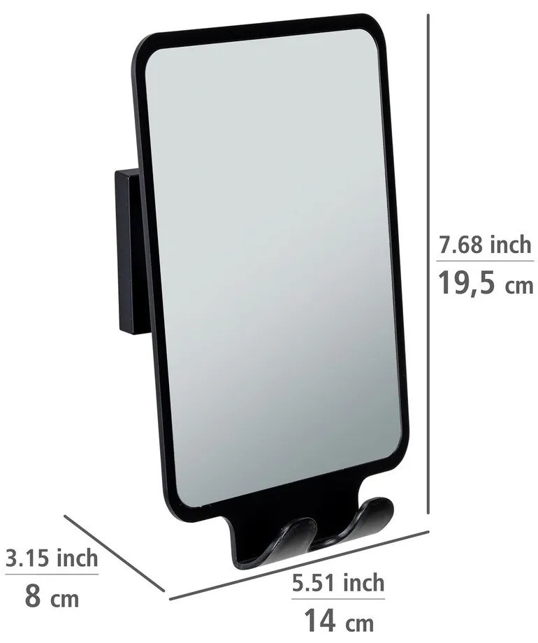 Kozmetikai tükör fogassal 14x19.5 cm Quadro Black – Wenko