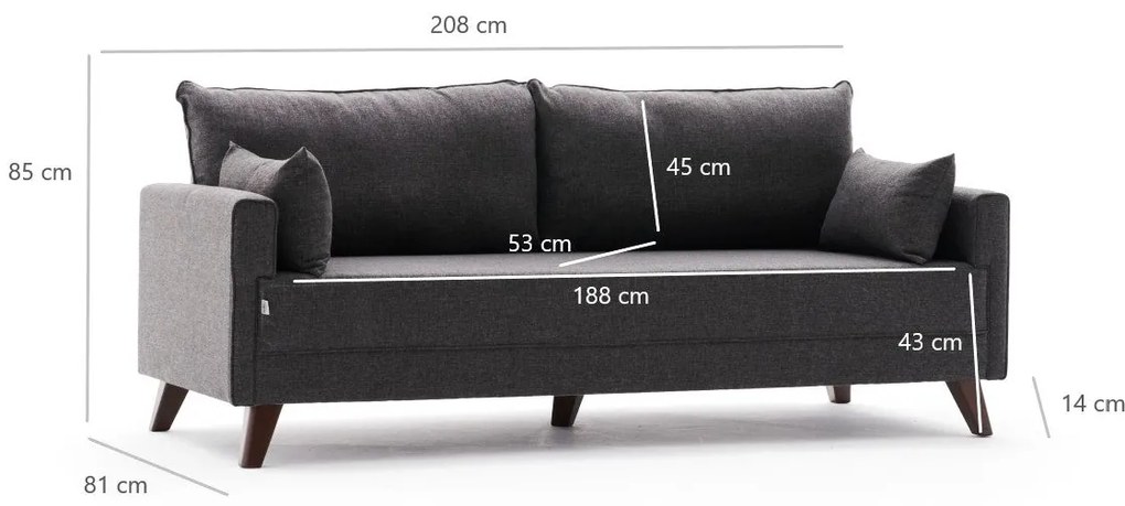 3 személyes kanapéágy Bella Sofa - Antracit