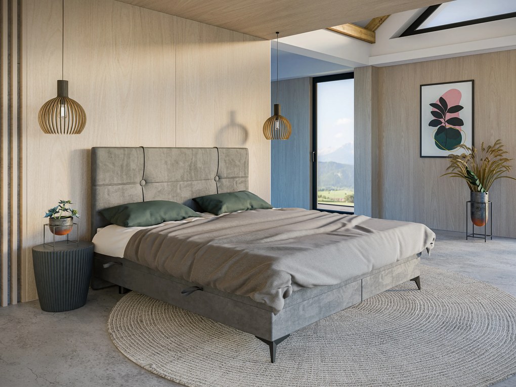 Egyszemélyes ágy boxspring 90 cm Nivela (beton) (matraccal és tárolóhellyel). Akció -17%. 1054615
