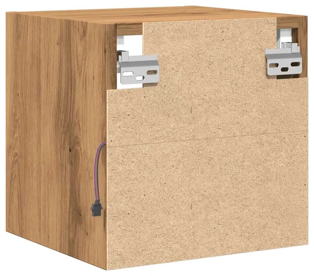 2 db kézműves tölgy színű fali TV-szekrény LED-del 30x28,5x30cm