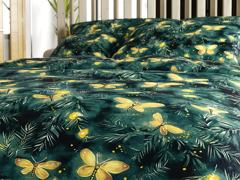 Mikroplüss ágyneműhuzat YELLOW BUTTERFLY sötétzöld Ágyneműhuzat mérete: 70 x 90 cm | 140 x 220 cm