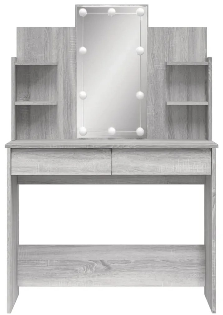 szürke sonoma színű fésülködőasztal LED-del 96x40x142 cm
