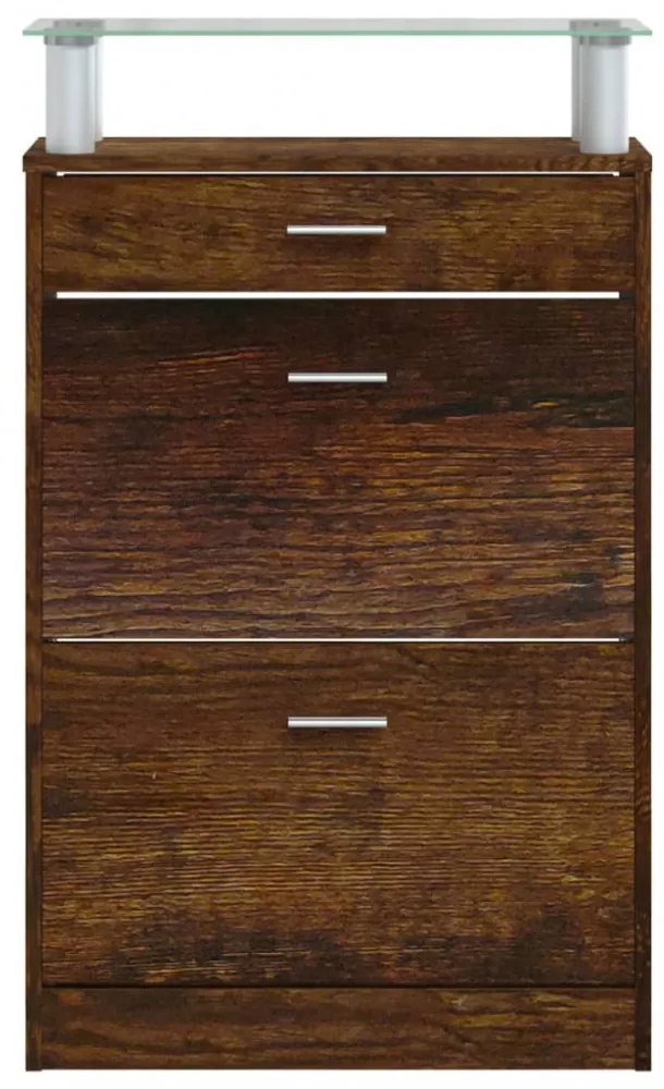 füstös tölgy színű szerelt fa cipősszekrény 63x24x104 cm