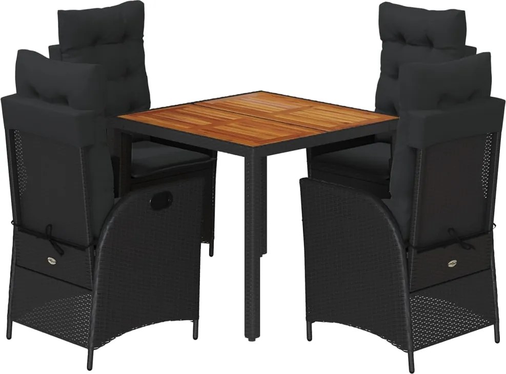 vidaXL 5 részes fekete polyrattan kerti étkezőgarnitúra párnákkal
