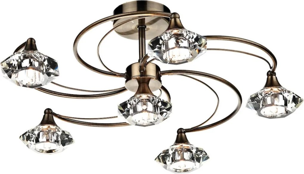 DAR LIGHTING LUT0675 LUTHER Kristály Mennyezeti Lámpa Antik Sárgaréz G9 IP20