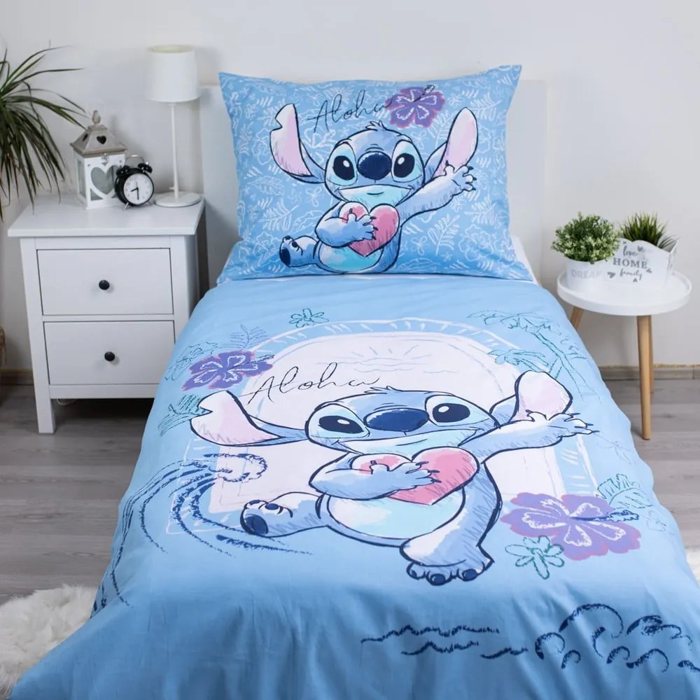 Kék egyszemélyes pamut gyerek ágyneműhuzat 140x200 cm Lilo and Stitch "Wave" – Jerry Fabrics