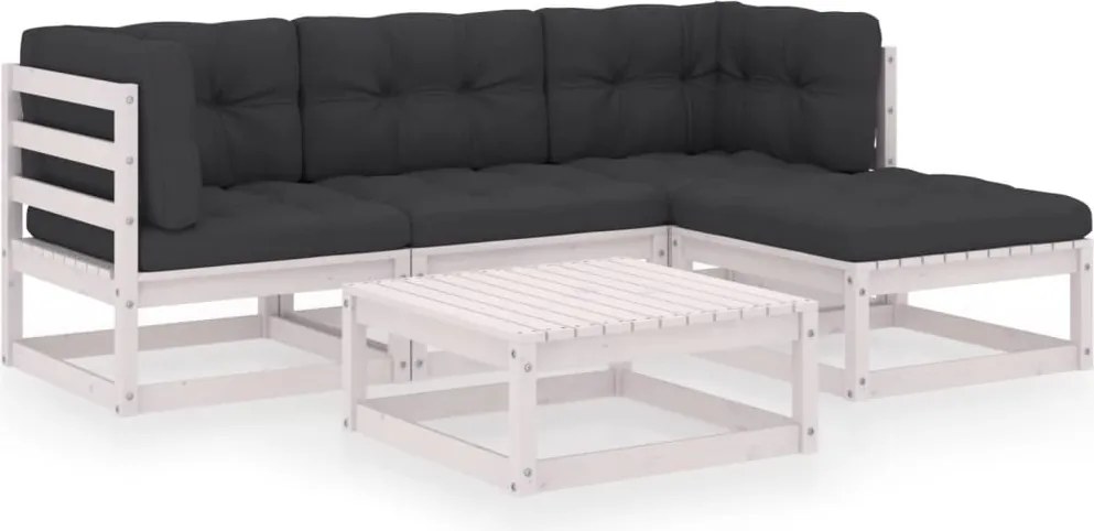 vidaXL 5 részes tömör fenyőfa kerti ülőgarnitúra párnákkal