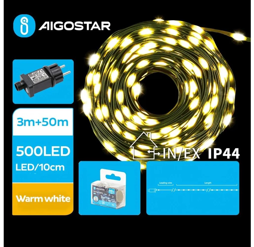 Aigostar - LED Kültéri karácsonyi fényfüzér 500xLED/8 üzemmód 53m IP44 meleg fehér