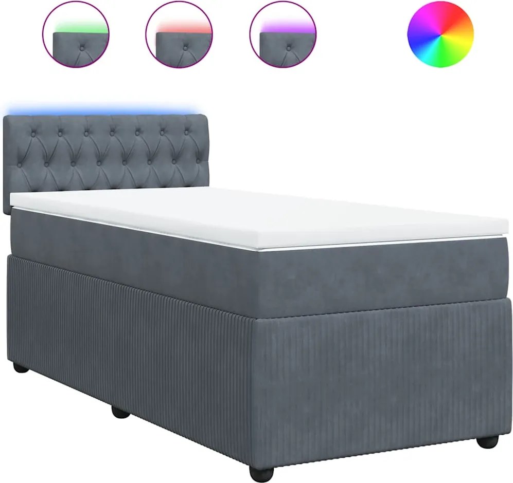 vidaXL sötétszürke bársony rugós ágy matraccal 80 x 200 cm