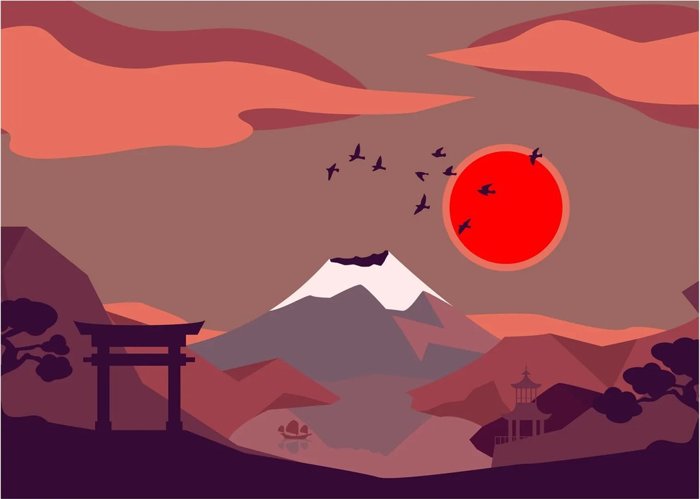 Kép - A Fuji-hegy illusztrációi (üvegen) (70x50 cm)