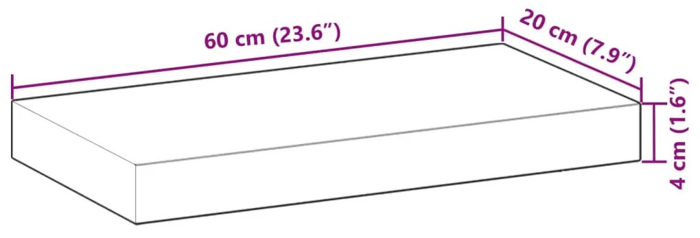 kezeletlen tömör akácfa függőpolc 60 x 20 x 4 cm