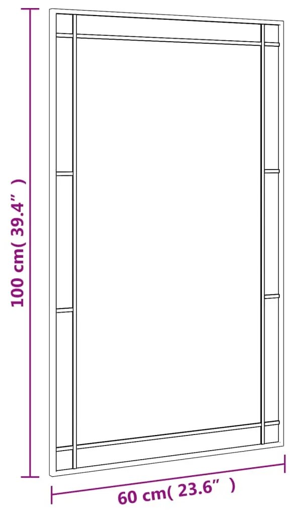 fekete téglalap alakú vas fali tükör 60 x 100 cm