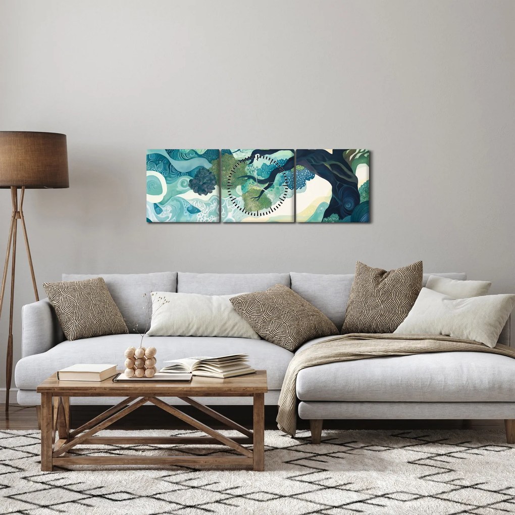 Kép – Az életfa zöld lombkoronája (órával) (90x30 cm)