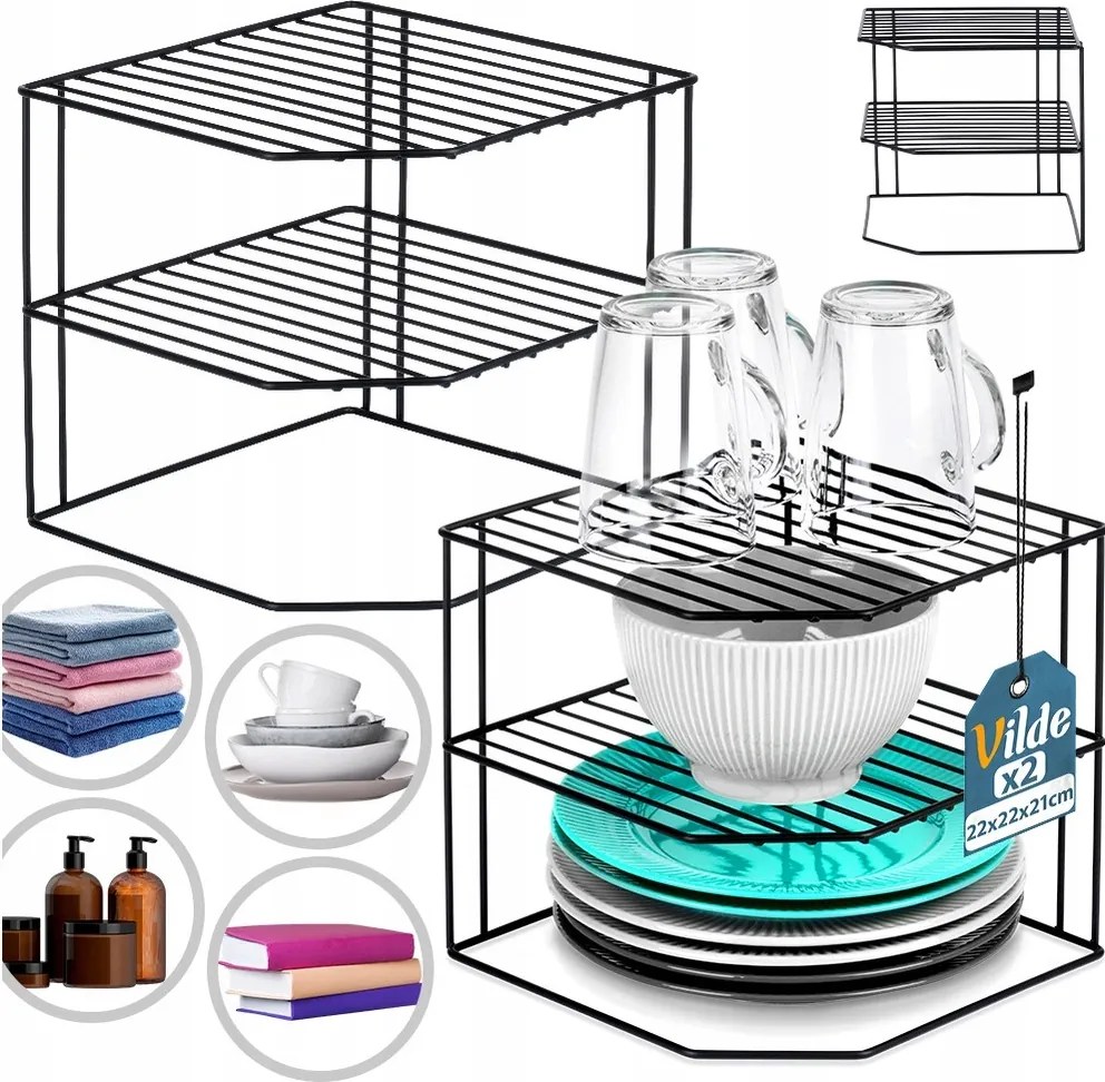 2x Konyhai polc fém asztallap polc sarokszekrény rendszerező állvány