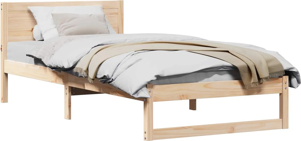 vidaXL Ágykeret fejtámlával Természetes 100 x 200 cm Tömör fenyőfa